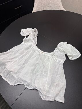 Free People White Gauze Peasant Blouse with Ruffled Short Sleeves